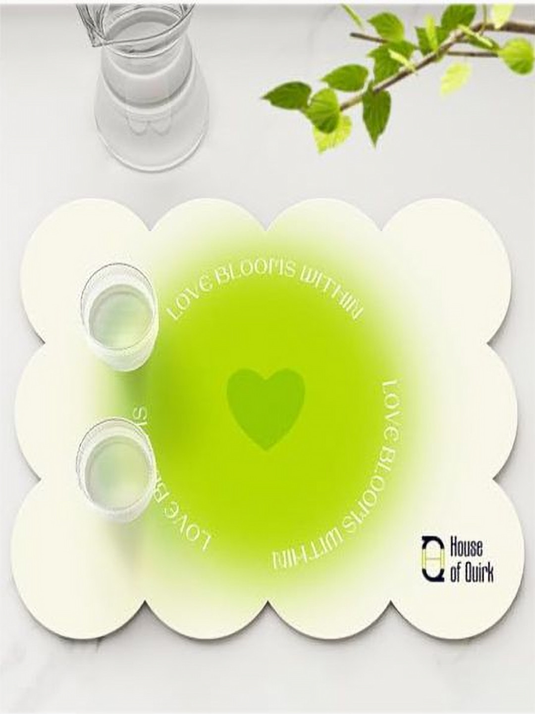 HOUSE OF QUIRK Beige & Green Printed Kitchen Dish Drying Mat