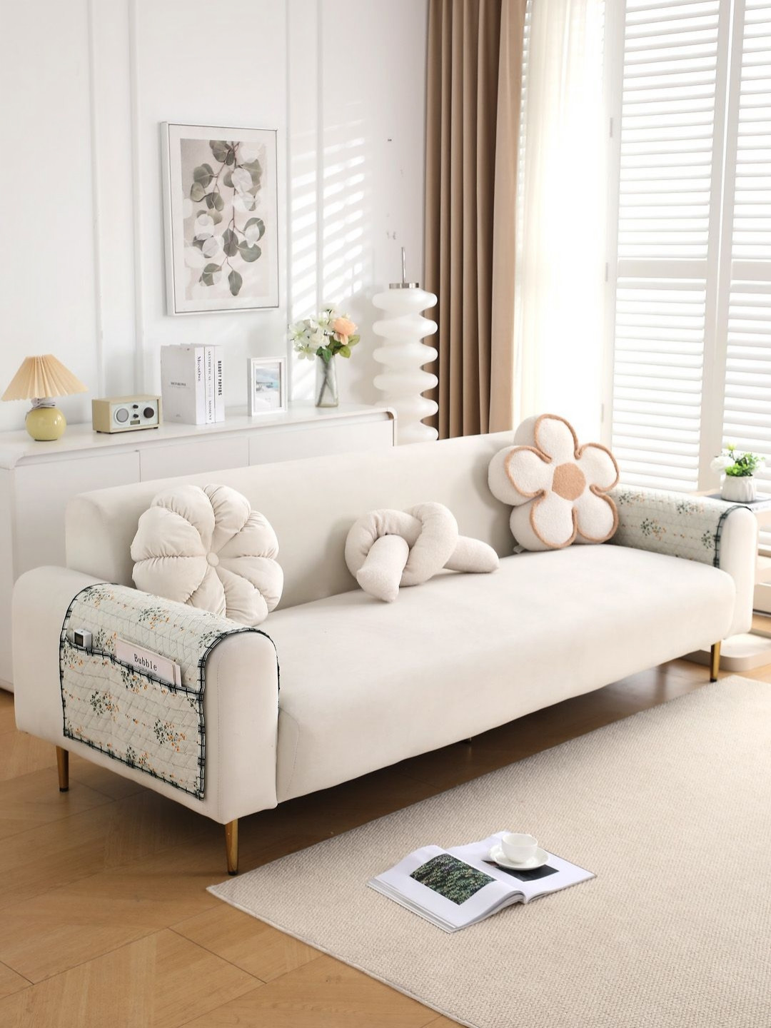 HOKIPO Green & Black Printed Polyester 2 Piece Sofa Armrest Covers with Pockets