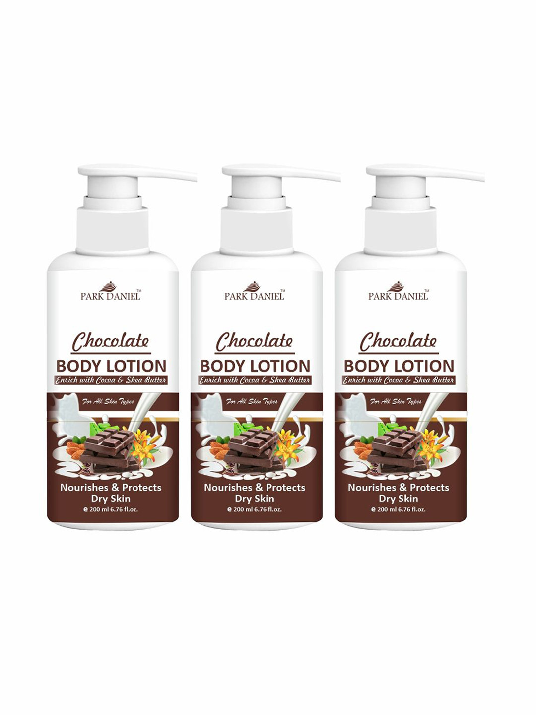 Park Daniel Set Of 3 Chocolate Body Lotion With Shea Butter & Cocoa -200ml Each