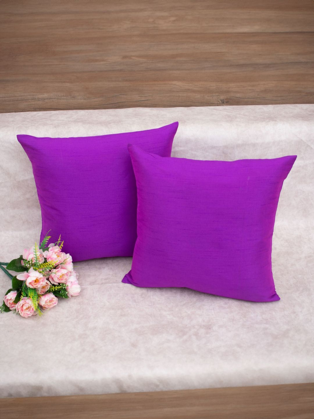 RoyalDeco Purple Silk Durable 2 Piece Square Cushion Covers - 12 x 12 Inches