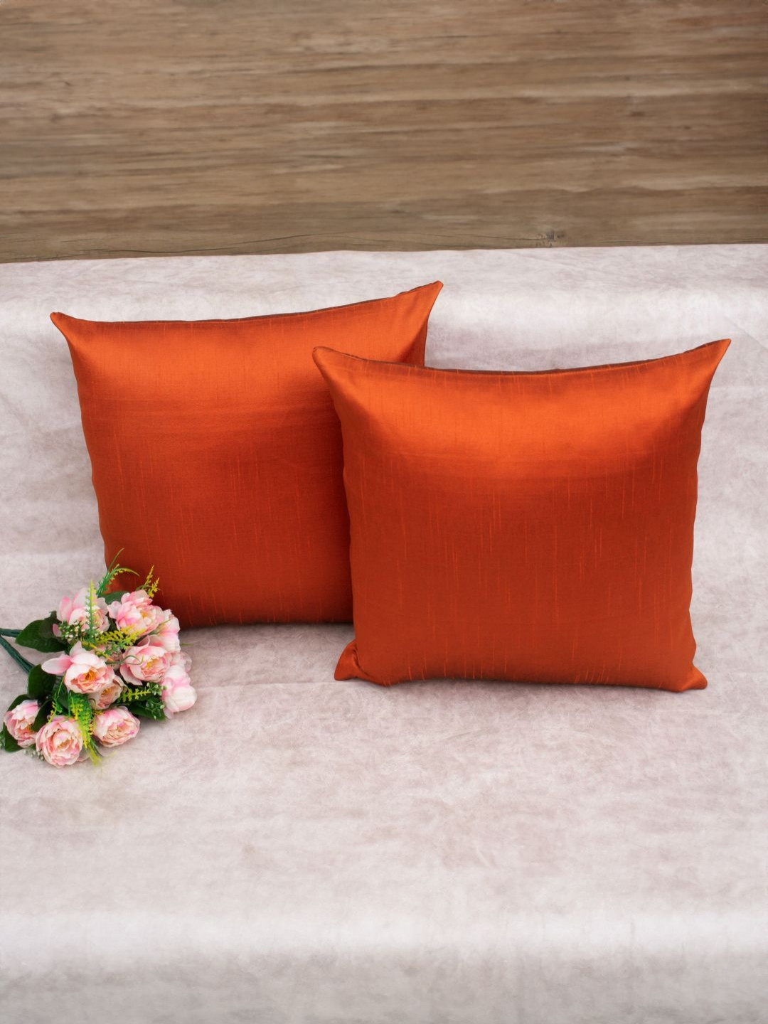 RoyalDeco Brown Silk Durable 2 Piece Square Cushion Covers - 24 x 24 Inches