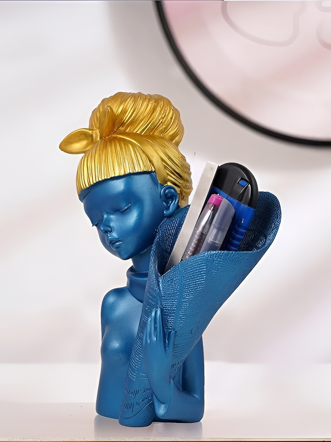 Zart Girl Blue Polyresin Glossy Living Room Medium Showpiece - 9 Inches