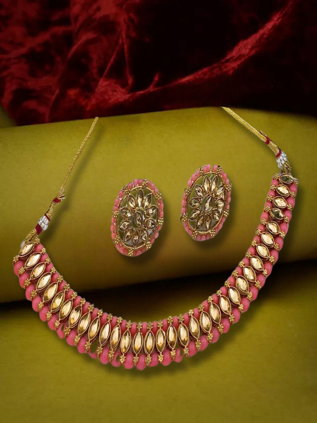 Solibelle Gold-Toned Beaded Choker Jewellery Set