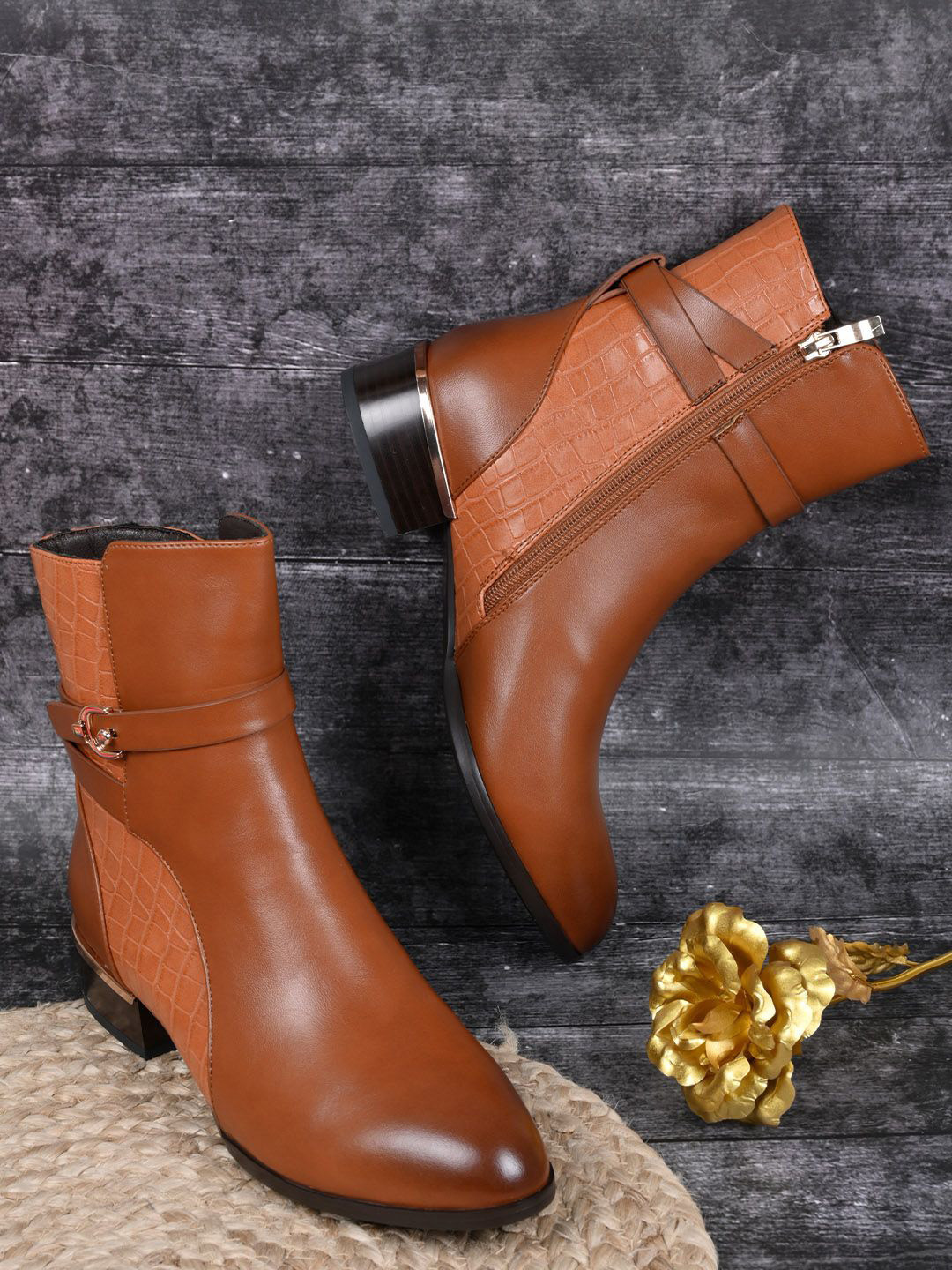 Ronnie Grey Women Round Toe Block Heel Chelsea Boots
