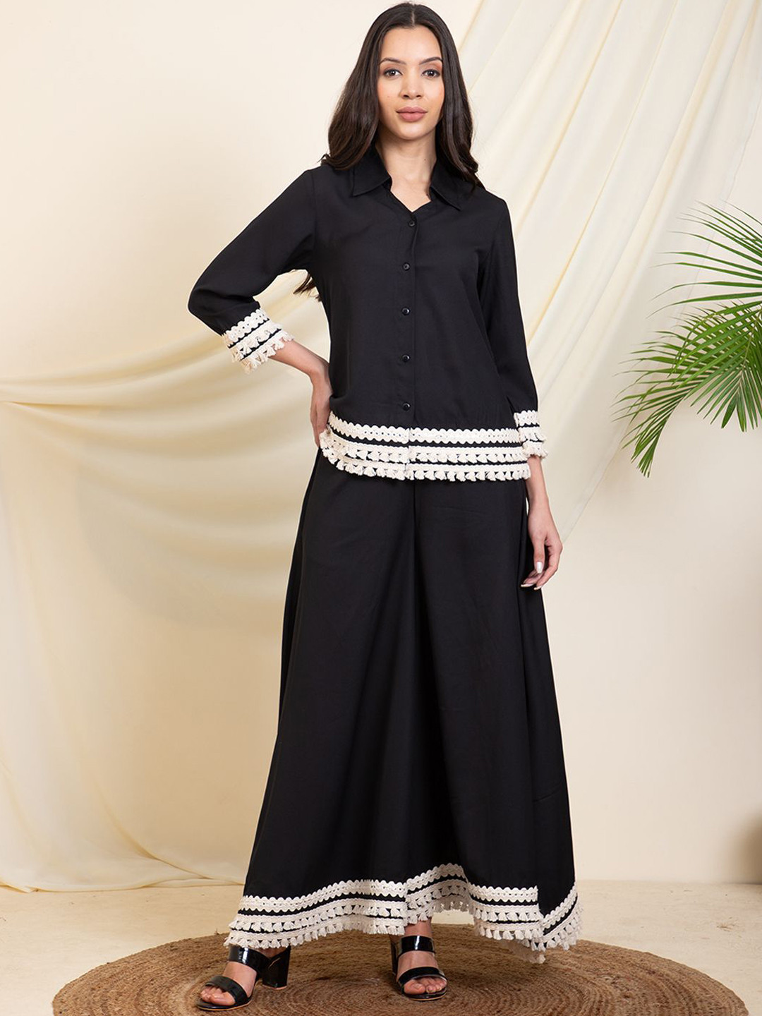 Vibes by Deebaco  Embellished Shirt With Sharara Co-Ords