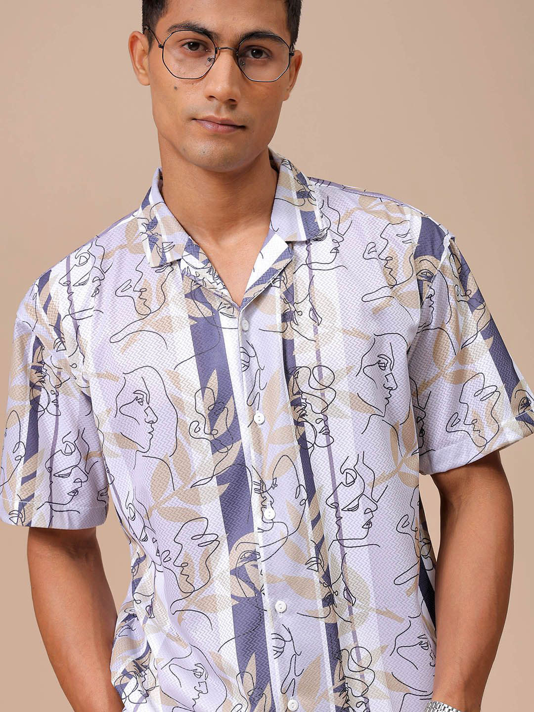 The Indian Garage Co Men Relaxed Fit Sketch Art  Printed Textured Resortwear Shirt