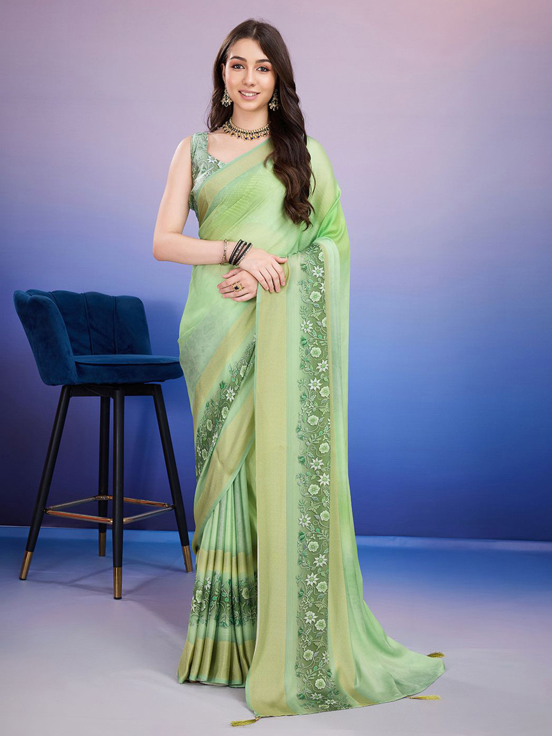 Rekha Maniyar Floral Pure Crepe Heavy Work Block Print Saree