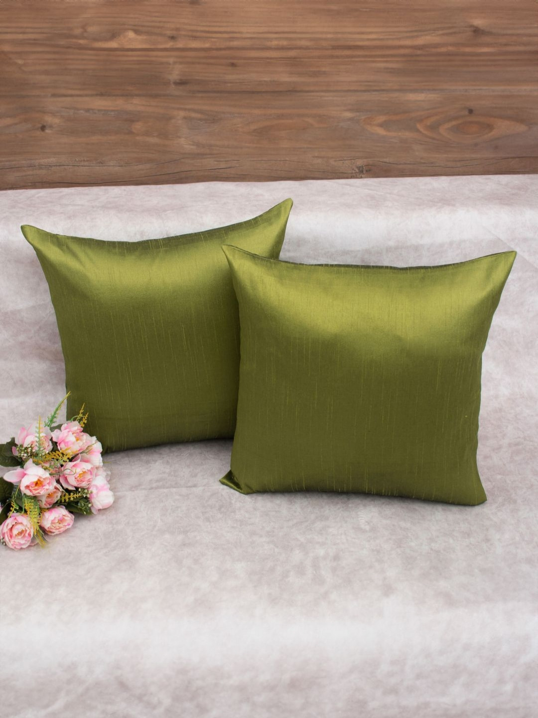 RoyalDeco Olive Green Set of 2 Square Cushion Covers