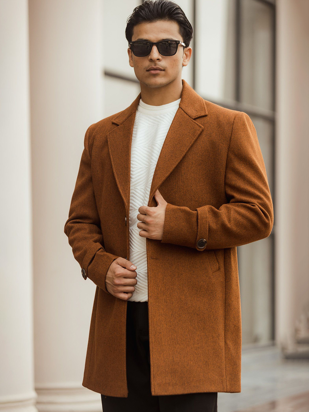 JAVINISHKA Men Wool Single-Breasted Long Coat