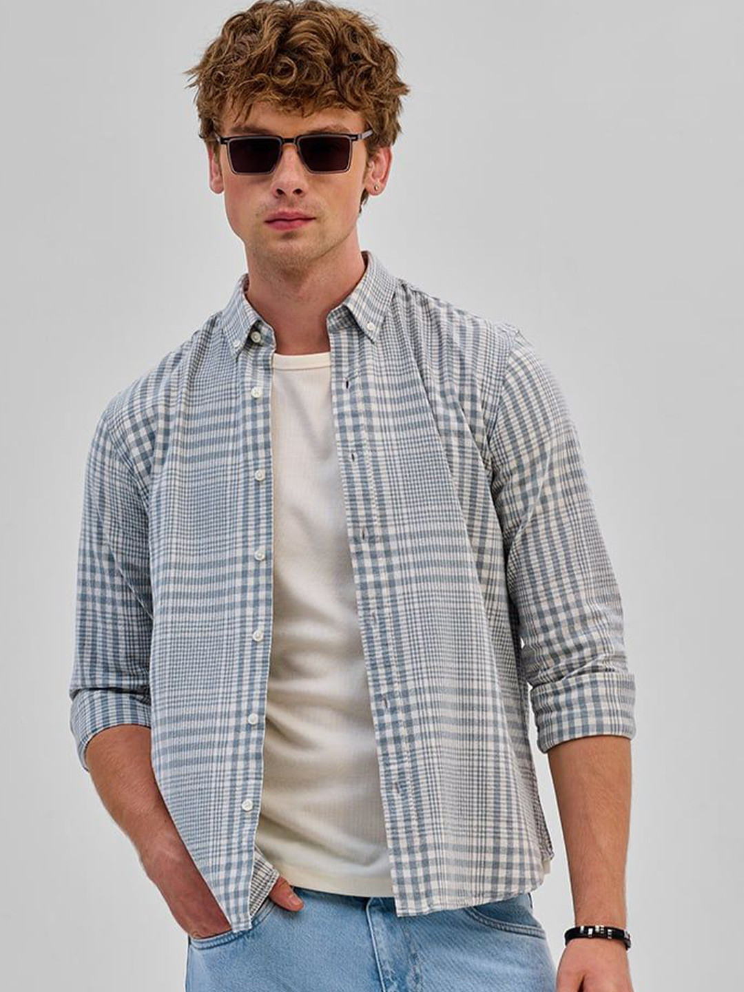 Snitch Checked Cotton Long Sleeves Slim Fit Shirt