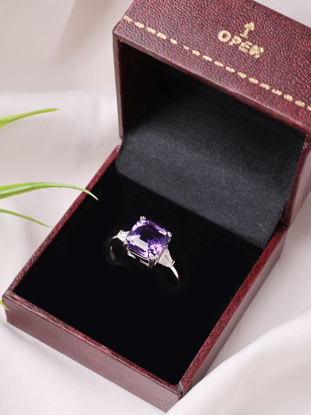 Shubhanjali 925 Silver Amethyst Square Gemstone Ring