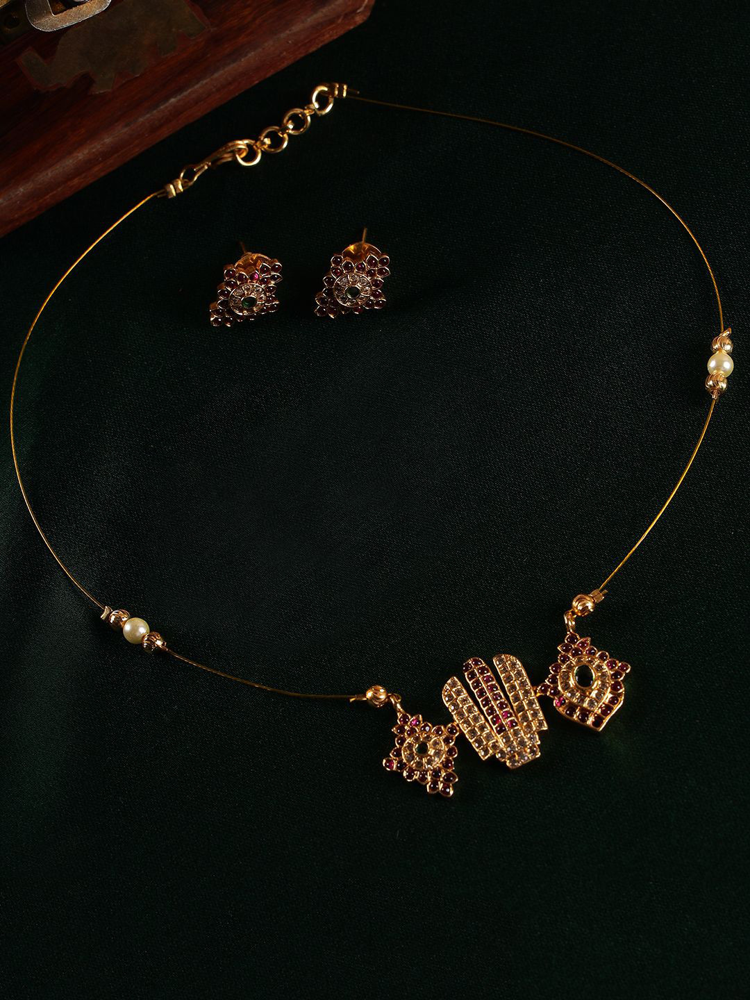 Kattam Gold-Plated Artificial Stone Studded & Beaded Jewellery Set