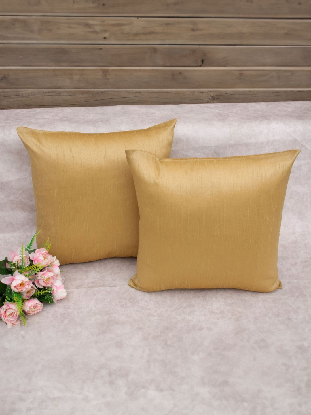 RoyalDeco Shrink-Resistance Beige Silk Color Fastness 2 Pcs Square Cushion Covers -12x12In