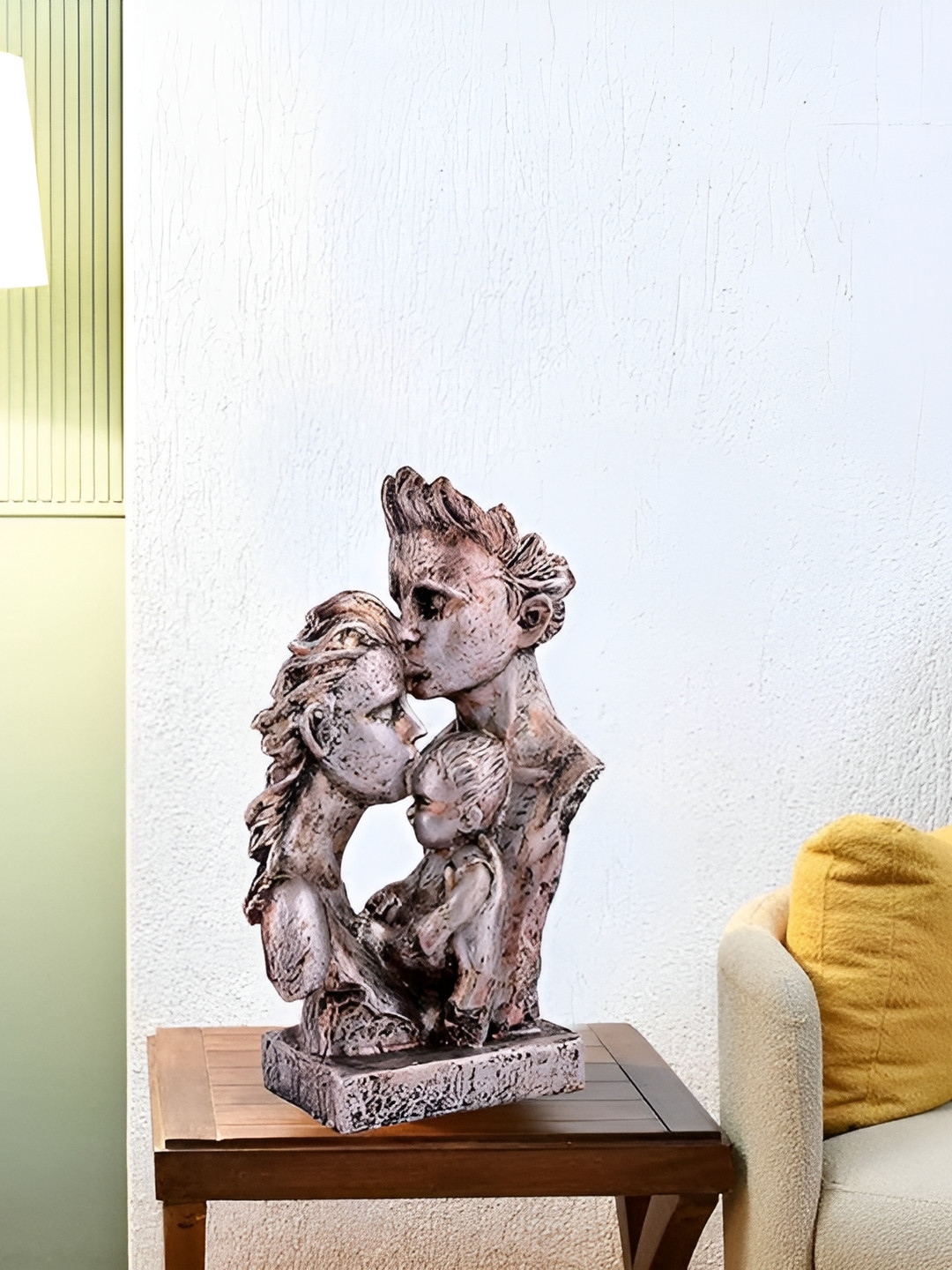 Zart Mother and Father with Child Love Copper Living Room Medium Showpiece - 13 Inches