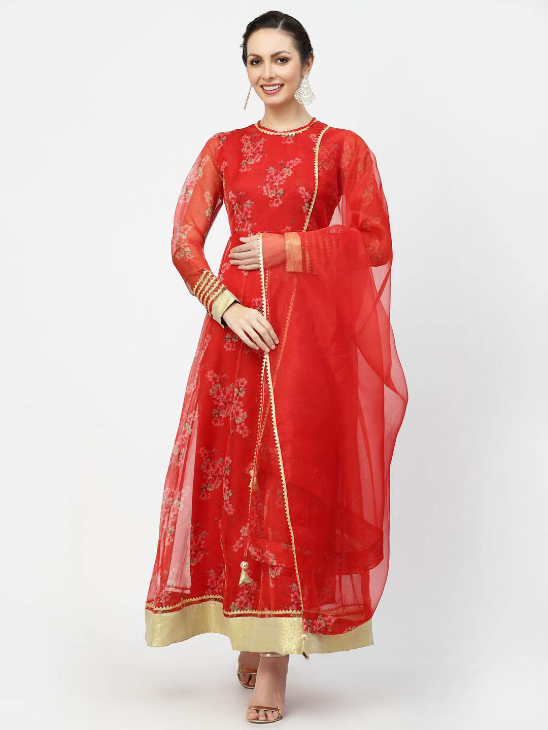 Fabway Clothing Women Floral Printed Gotta Patti Floral Anarkali Kurta