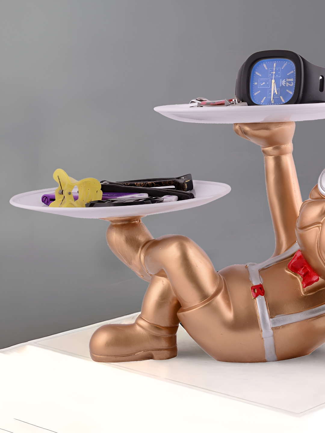 Zart Dog with Tray Gold Polyresin Natural Kid Room Small Showpiece - 7 Inches