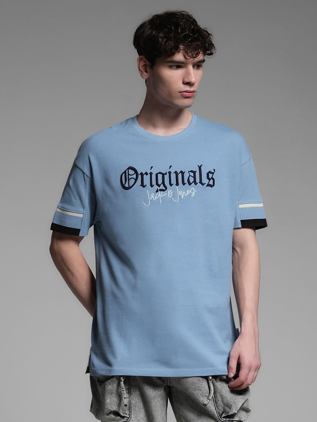 Jack & Jones Men Typography Printed Applique Oversized T-shirt
