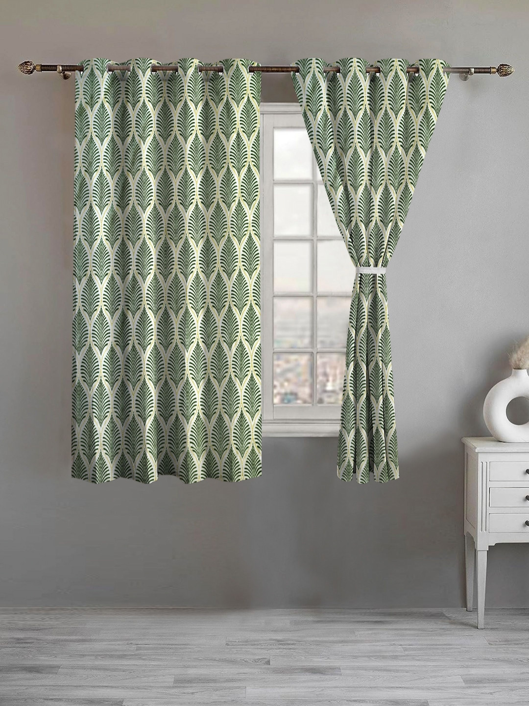 Lunar Days Green Set of 2 Floral Room Darkening Window Curtain