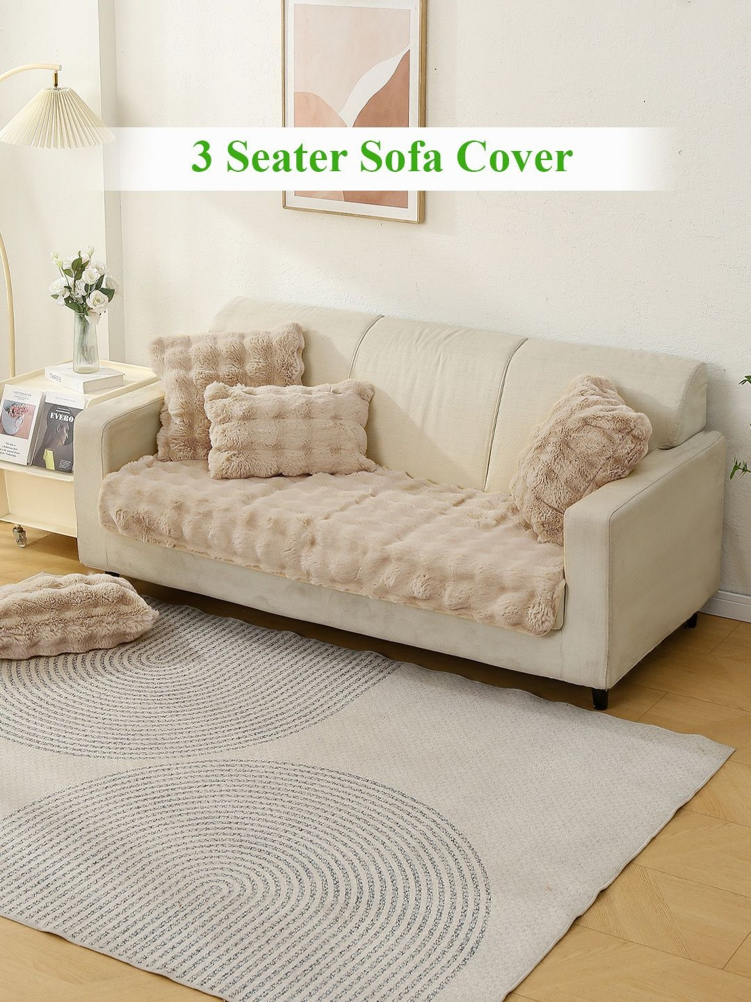 HOKIPO Coffee Brown & Cream-Coloured Faux Fur 3 Seater Sofa Seat Mat