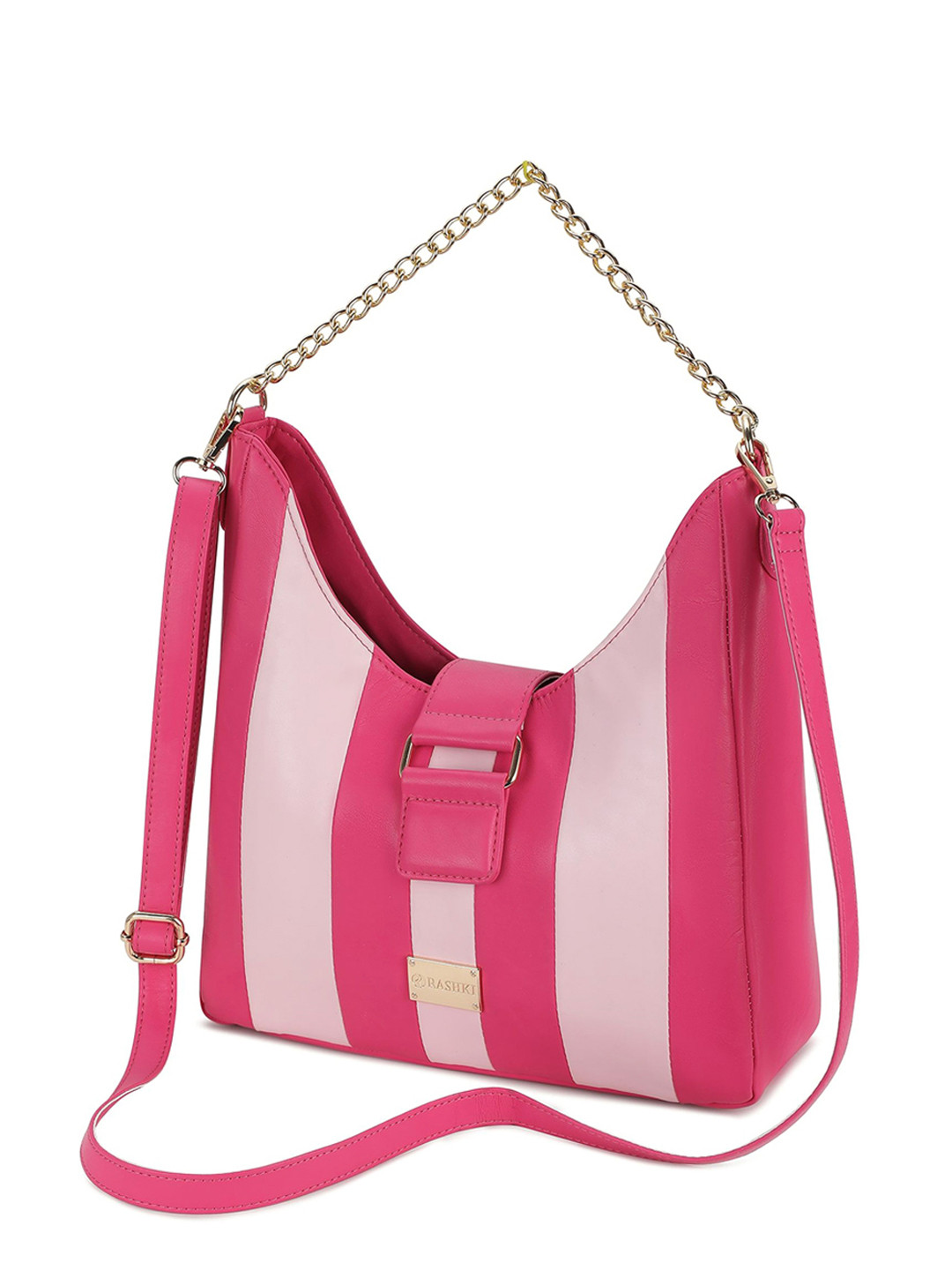 RASHKI Striped PU Swagger Satchel with Fringed