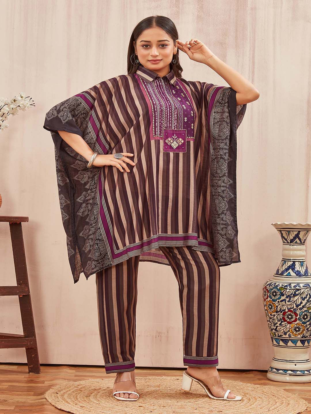 PIRRA DESIGNS Print Kimono Sleeve Kaftan Dress