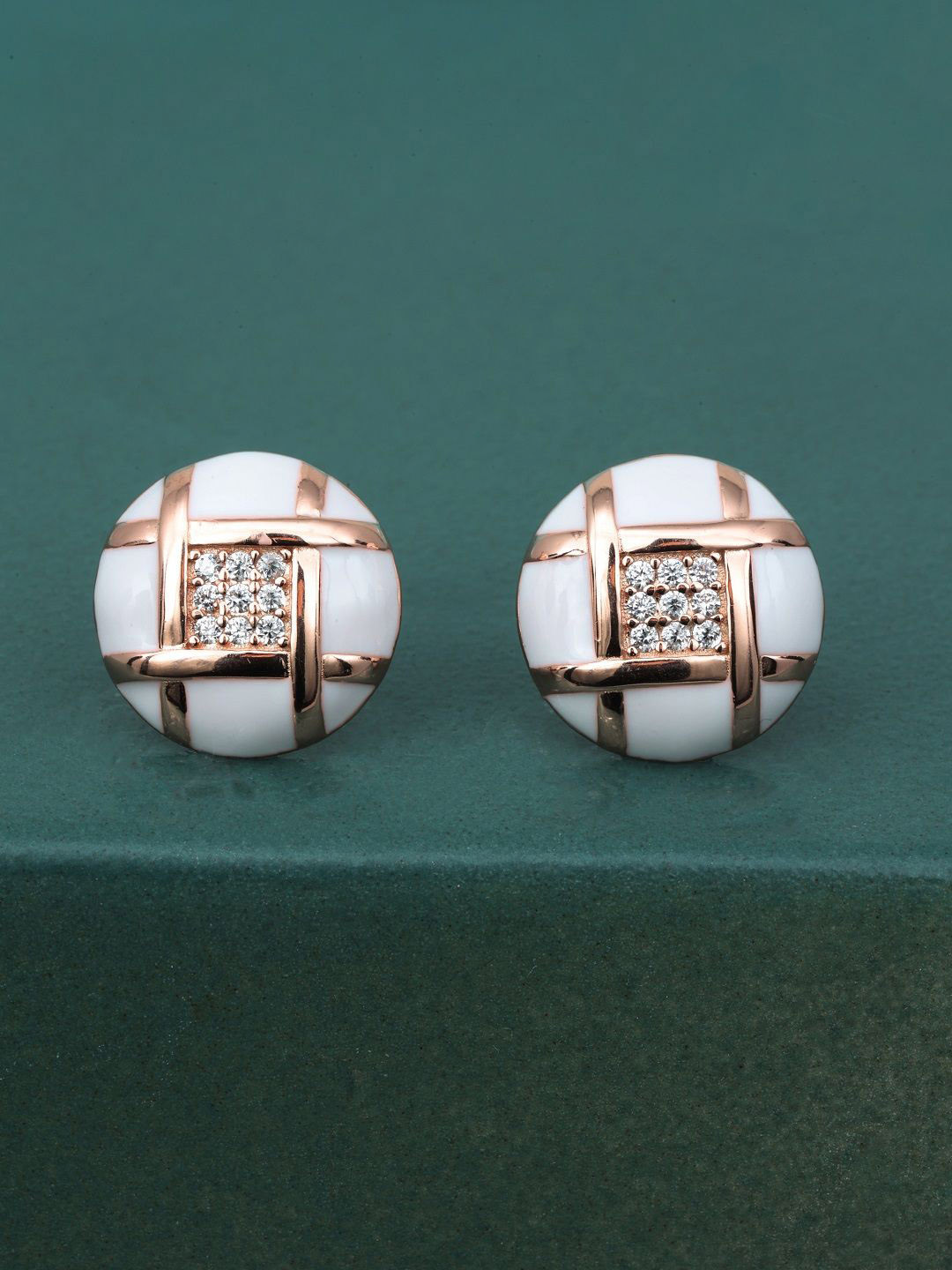 MAIRA 925 Sterling Silver Rose Gold Plated & CZ Stones Stud Earrings