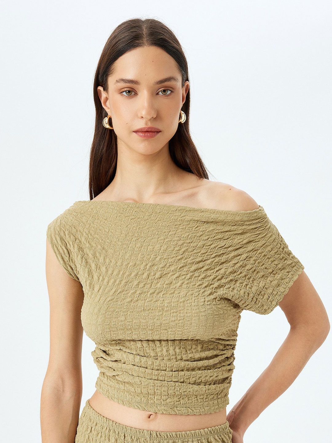 Koton Women One Shoulder Crop Cinched Waist Top