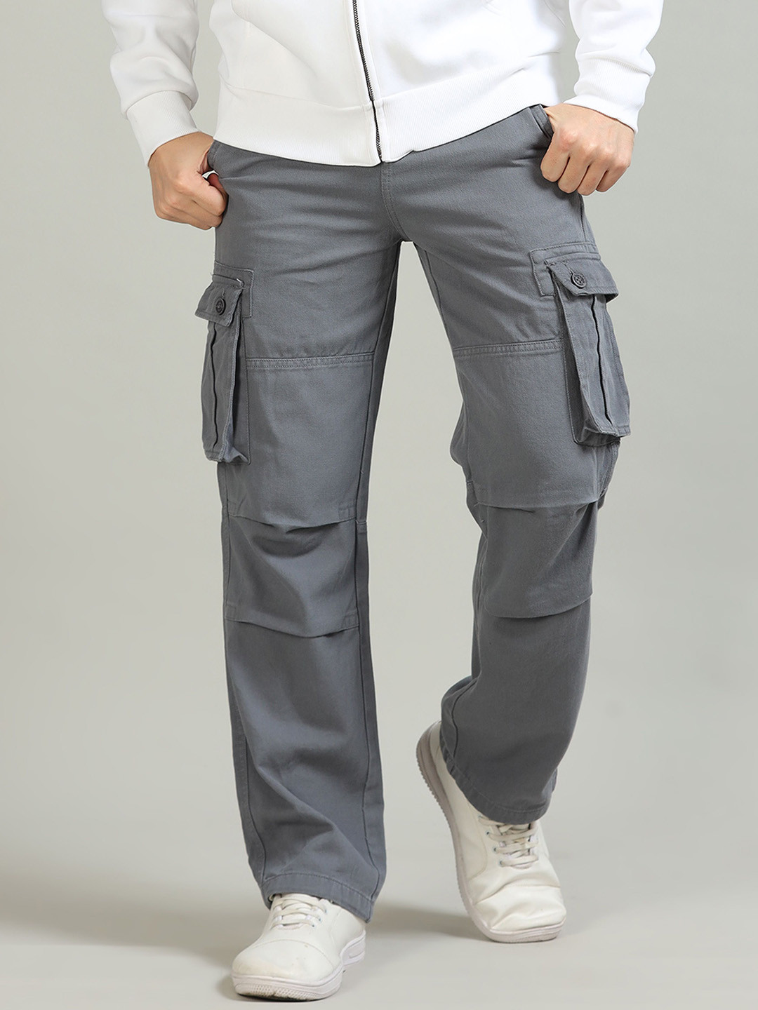 RIGS AND RAGS Men Smart Straight Fit Cargos Trousers
