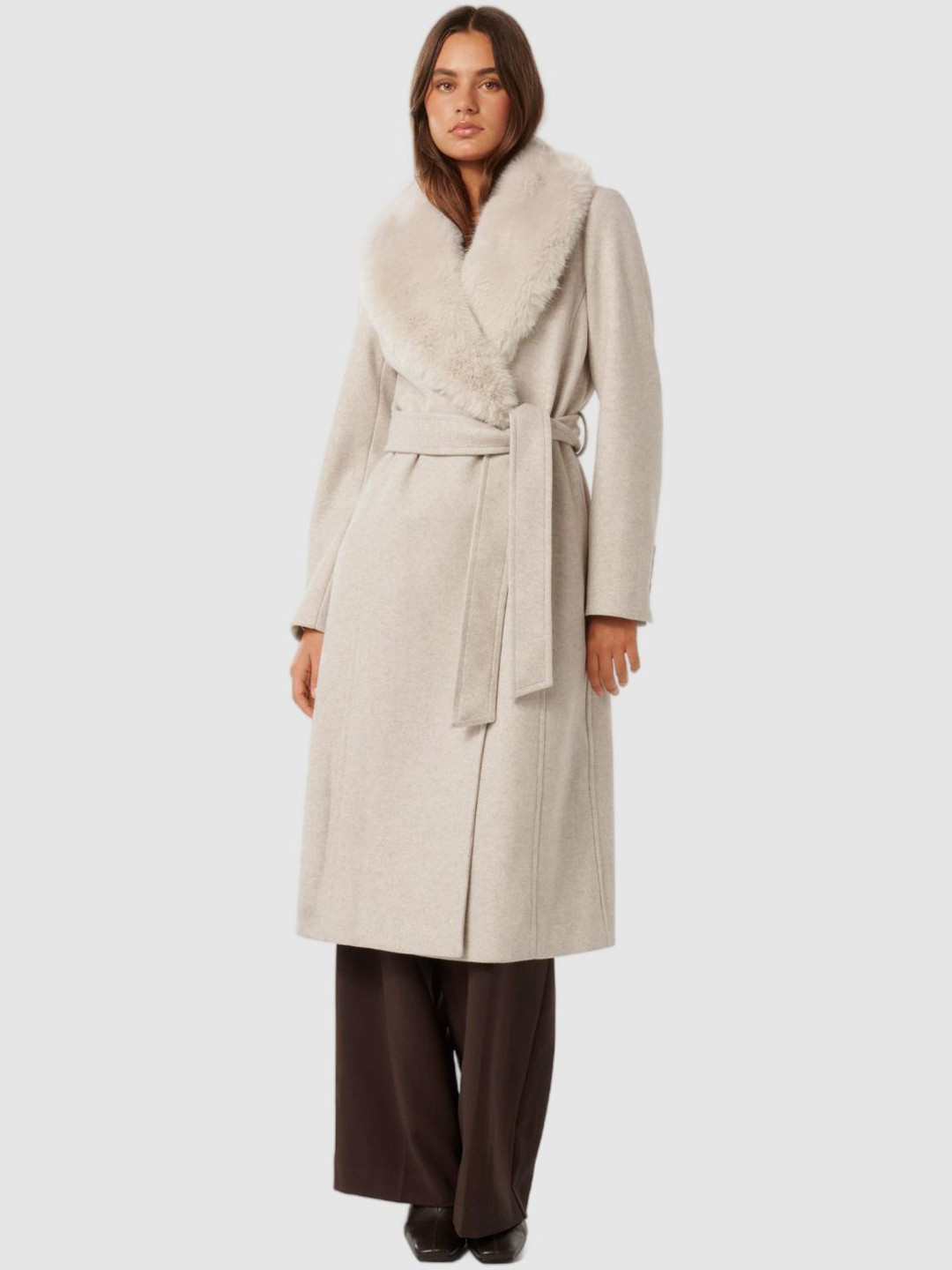 Forever New Fur Collar Wrap Coat