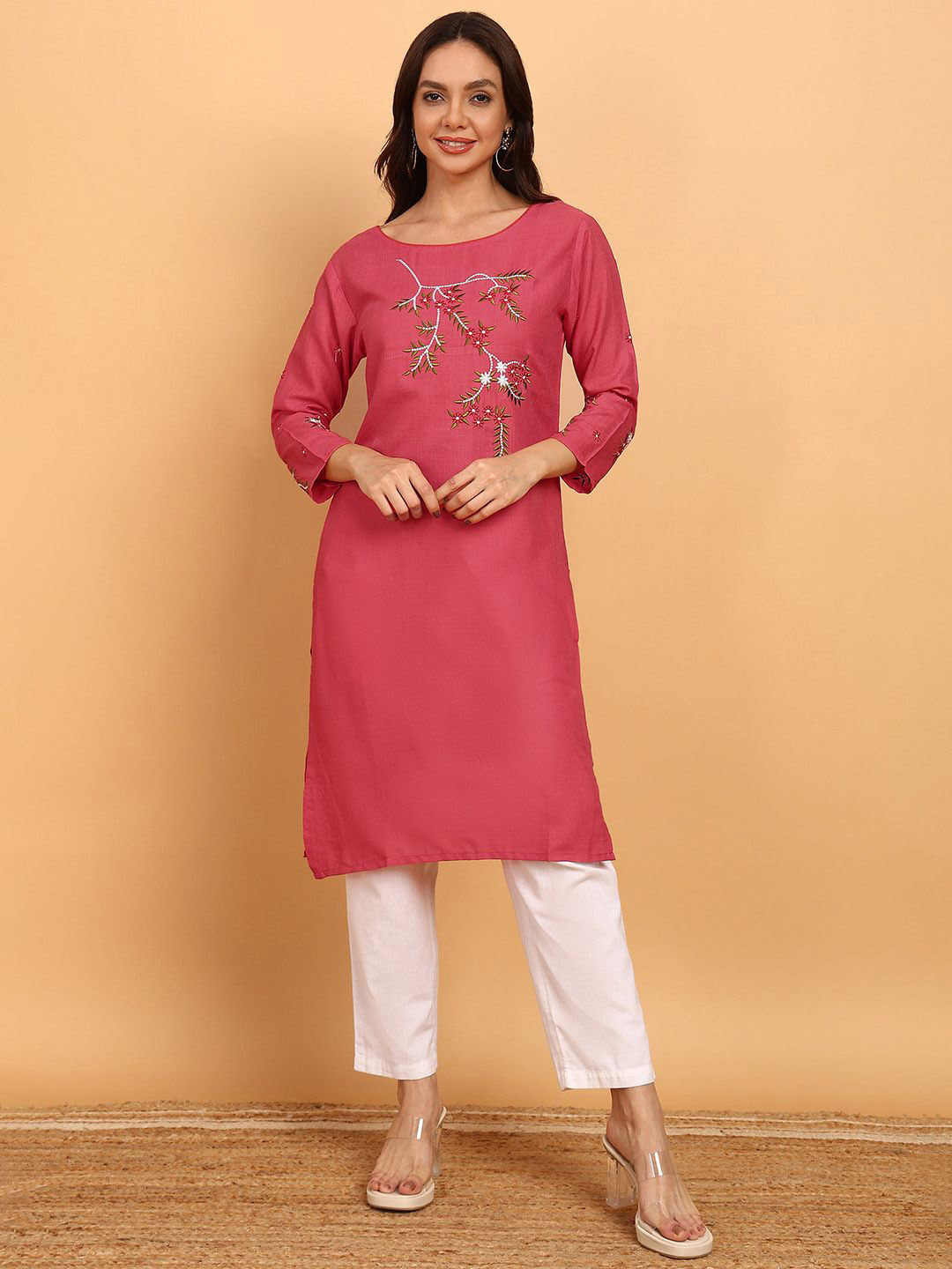 VAHSON Women Ethnic Motifs Chikankari Embroidered Indie Floral Kurta
