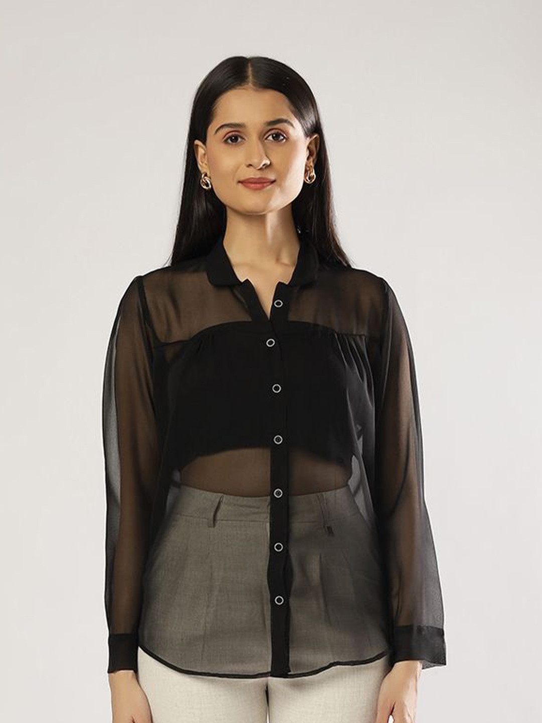 PEACH & PANDA Women Comfort Spread Collar Solid Casual Shirt