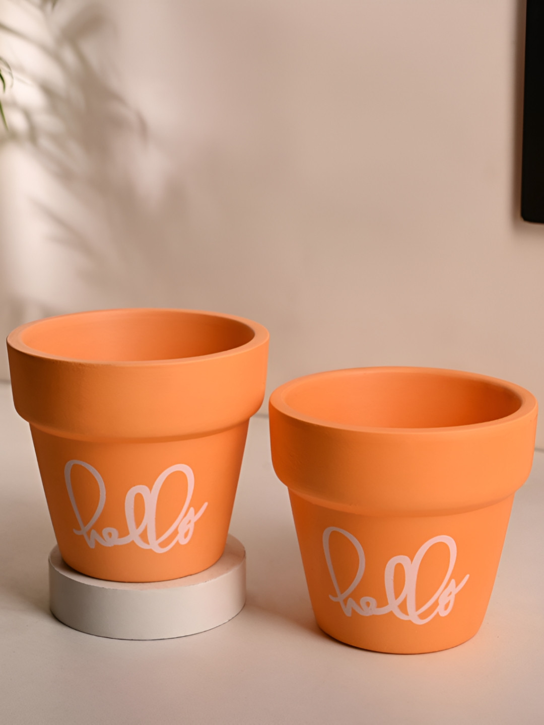 Floweraura Orange & White 2 Pieces Printed Teracotta Planters Pot