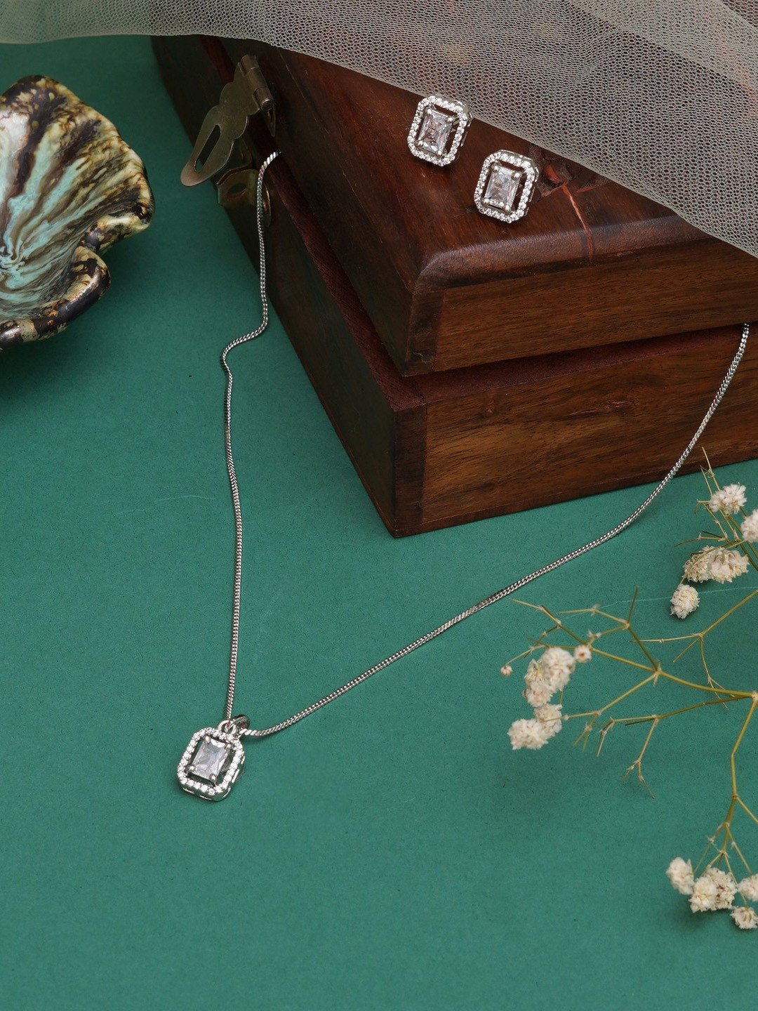 Mali Fionna Silver Plated CZ Studded Jewellery Set