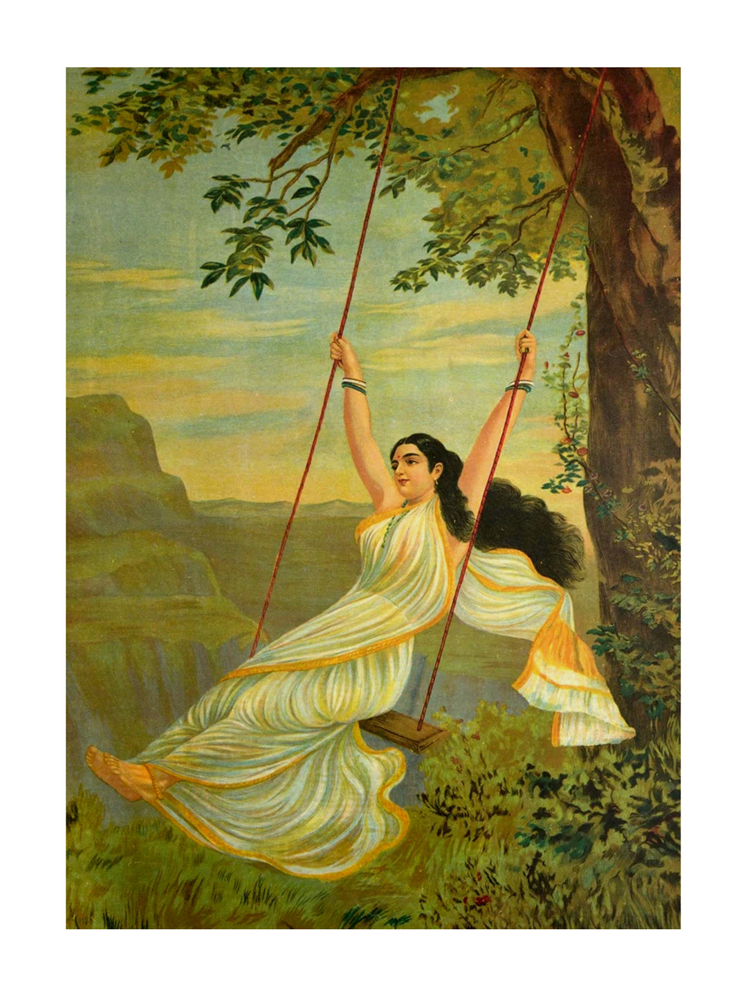 AdventuresIndia Mohini On A Swing Wood Wall Rectangle Paintings Wall Art - 18 x 24In