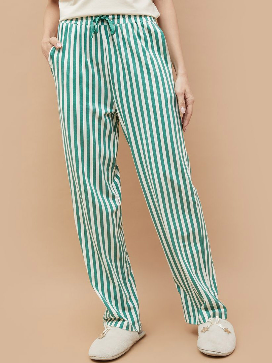 Ginger by Lifestyle Women Cotton Mid-Rise Printed Stripes Pyjamas