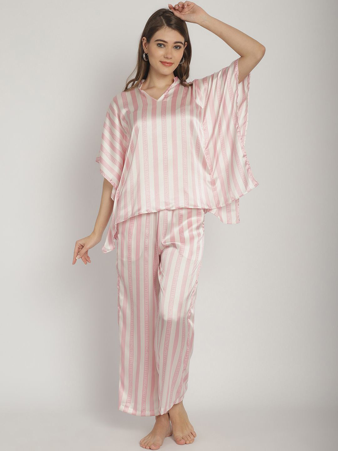 Blissence Women Striped Kaftan & Pajama Night suit