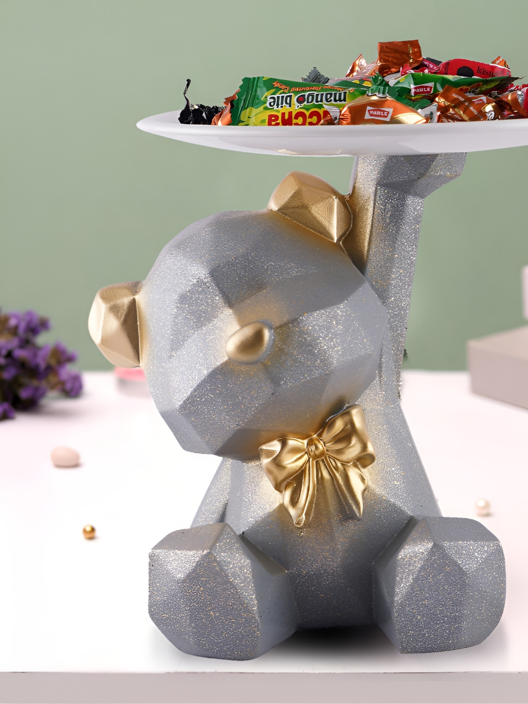 Zart Teddy Bear Grey Polyresin Matte Living Room Medium Showpiece - 7 Inches