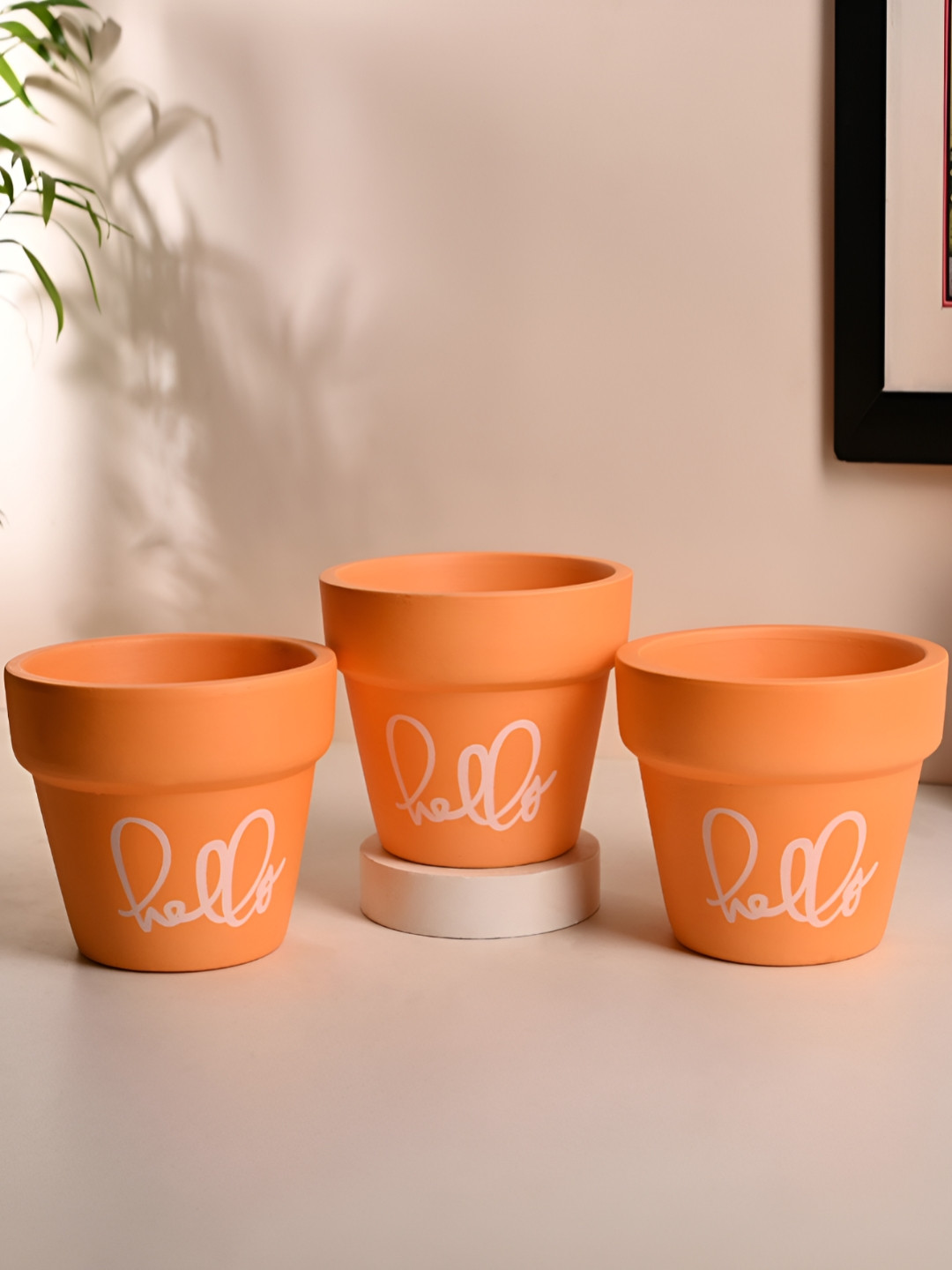 Floweraura Orange & White 3 Pieces Printed Teracotta Planters Pot