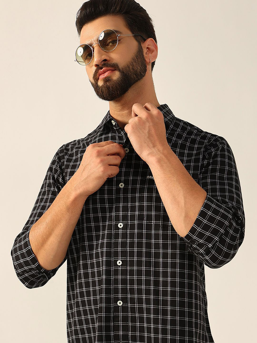 ENSPYR Men Grid Tattersall Checks Opaque Checked Casual Shirt