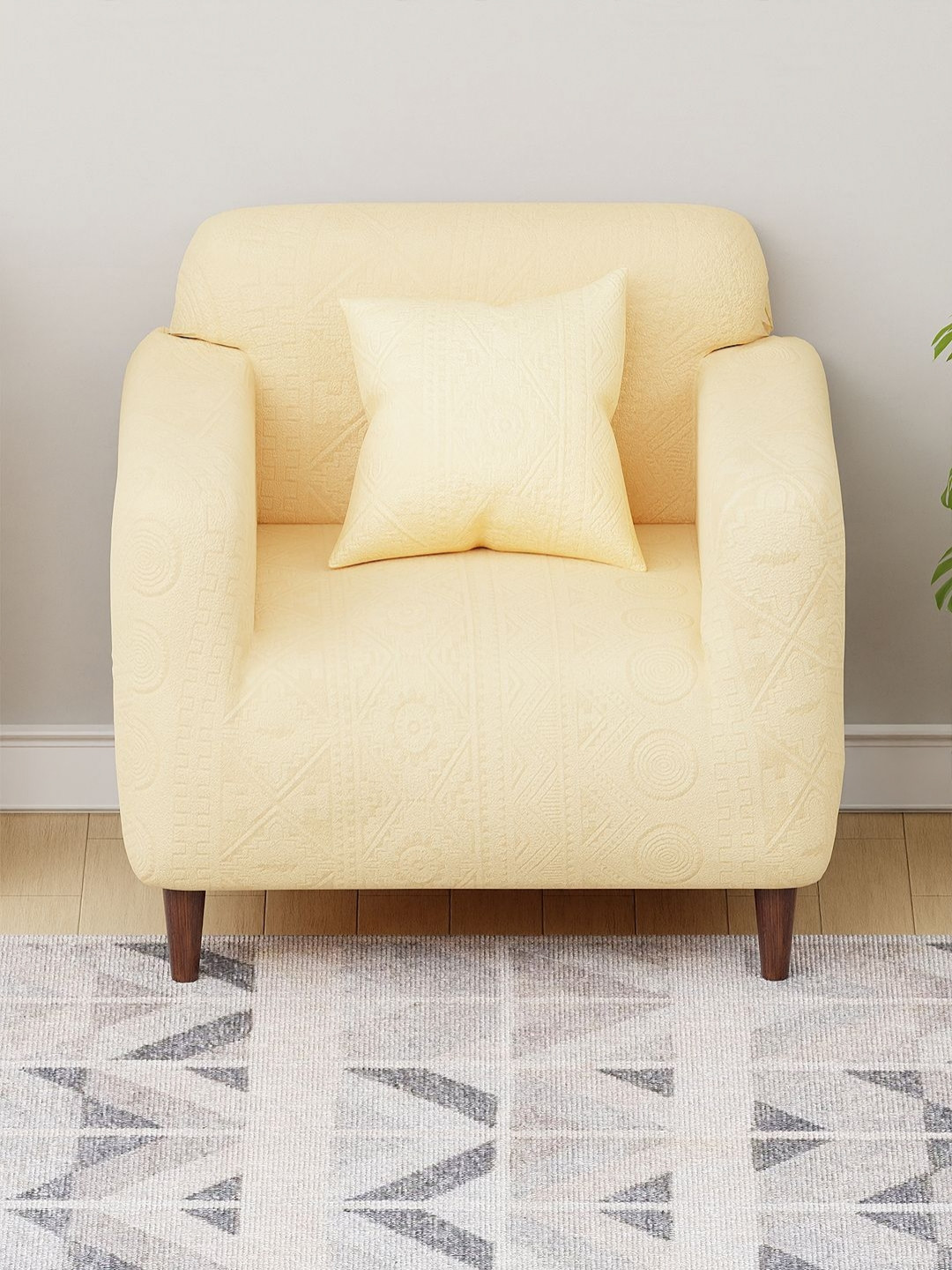 Myntra Elegant Homes Yellow Tribal Pattern Jacquard Sofa Cover With Cushion Cover