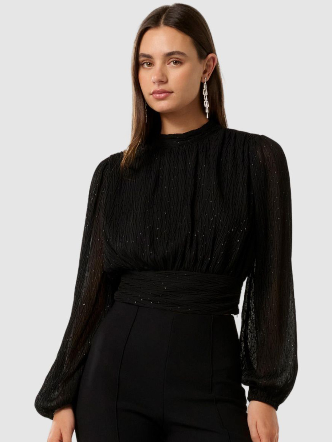 Forever New Bishop Sleeves Sheer Chiffon Crop Top