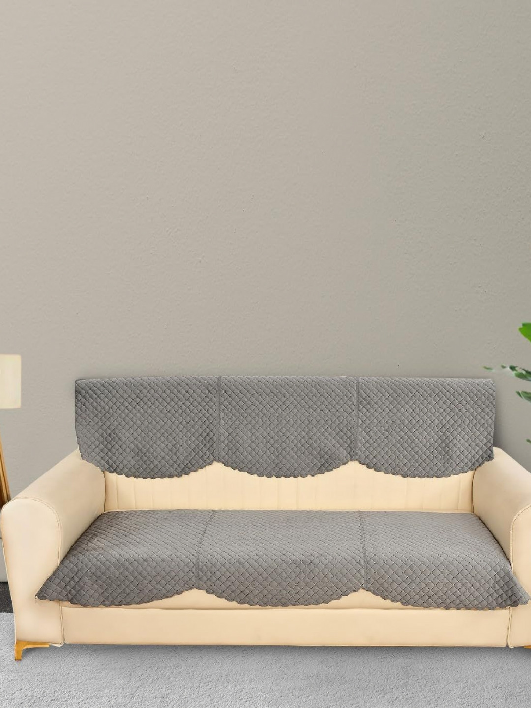 Bajo's Grey 2 Pieces Velvet 3-Seater Sofa Covers