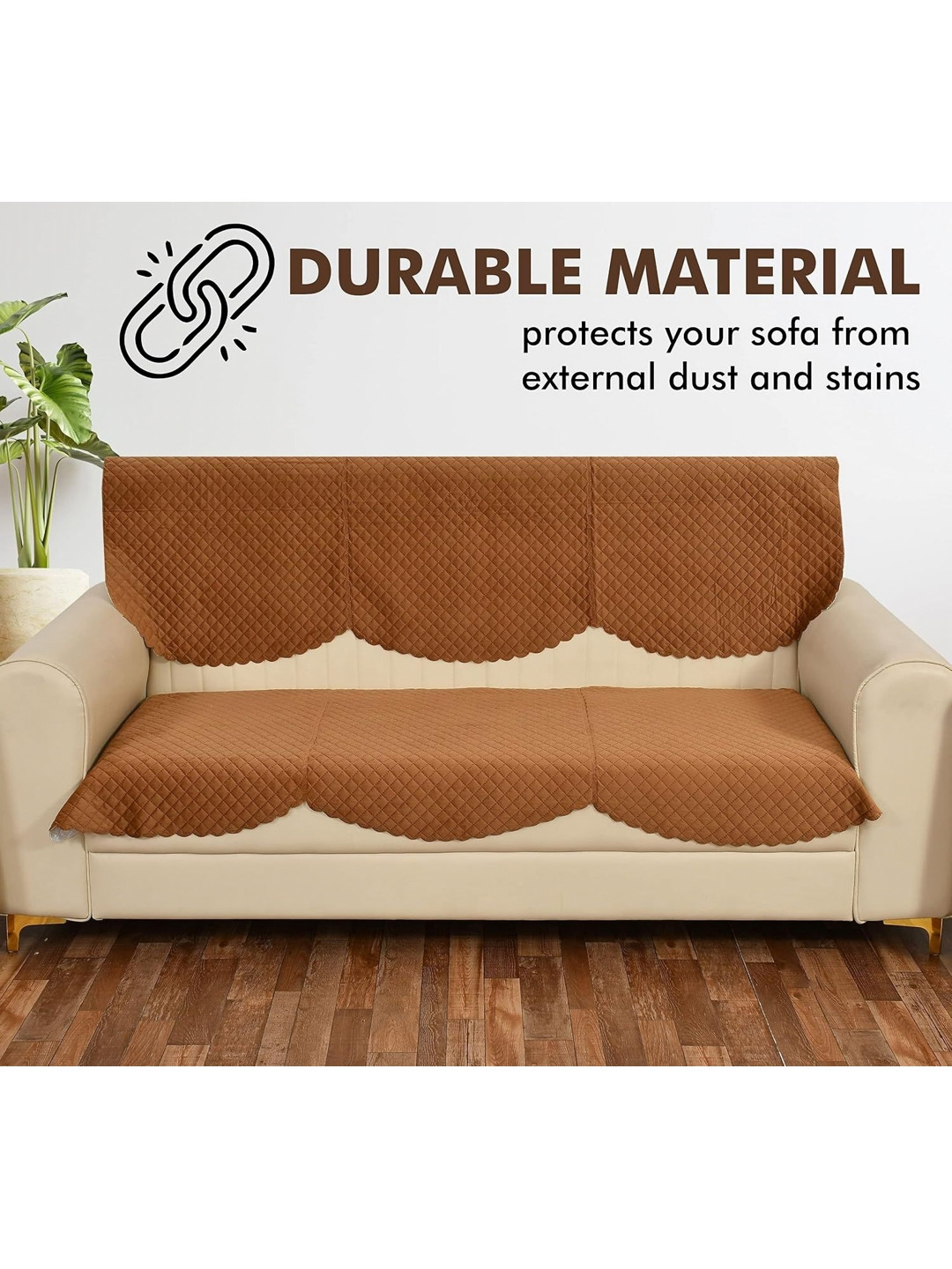 Bajo's Brown 2 Pieces Checked Velvet 3 Seater Sofa Cover