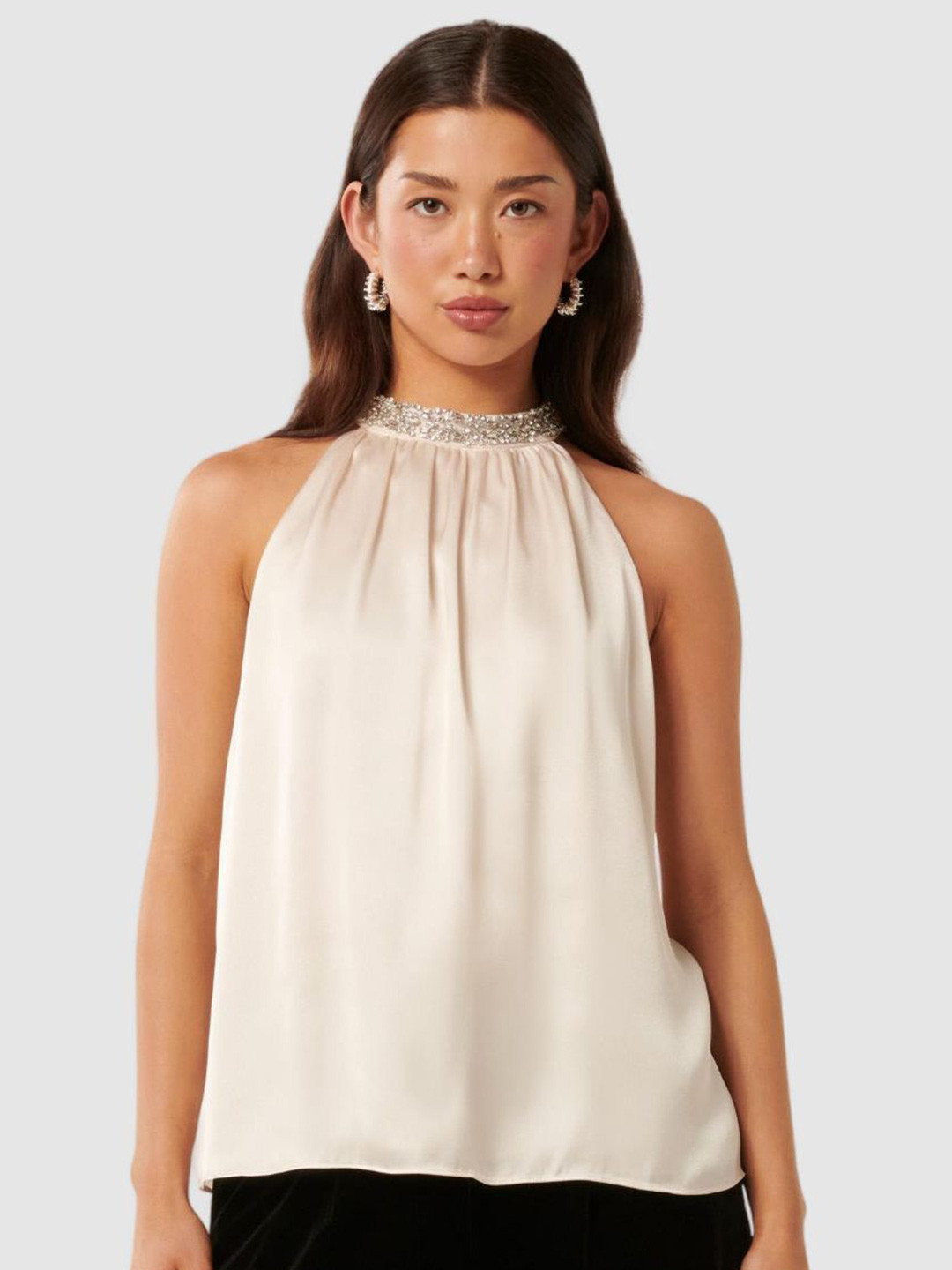 Forever New Embellished Halter Neck Placement Print Top