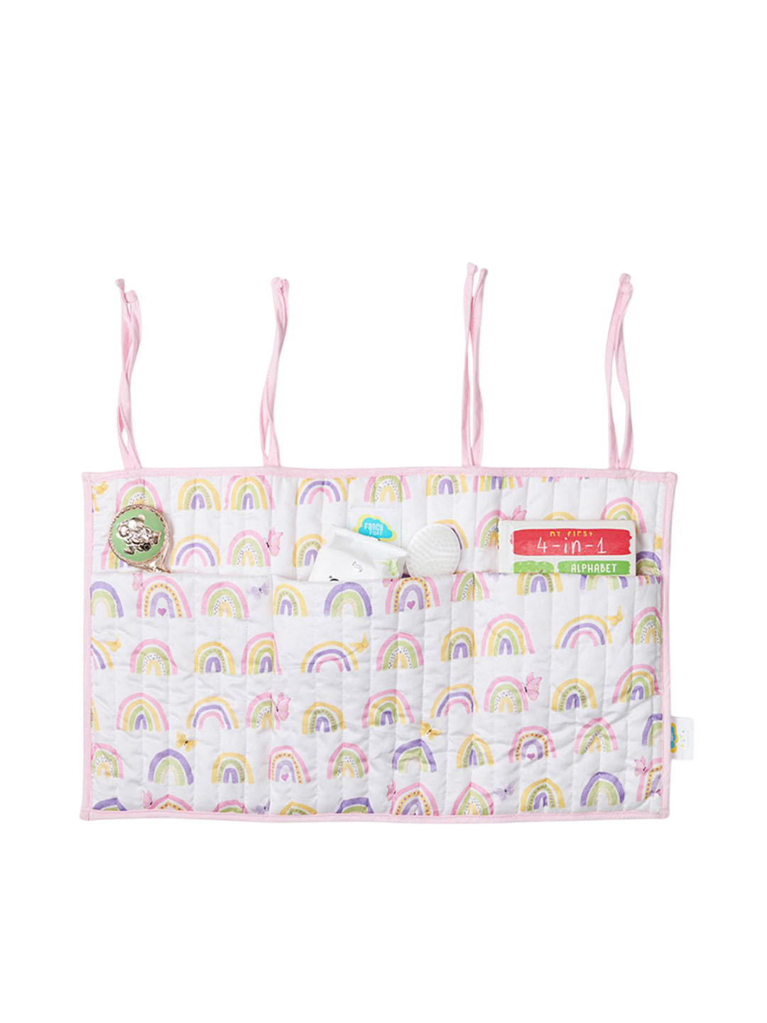 Fancy Fluff Pink and White Organic Crib Organiser