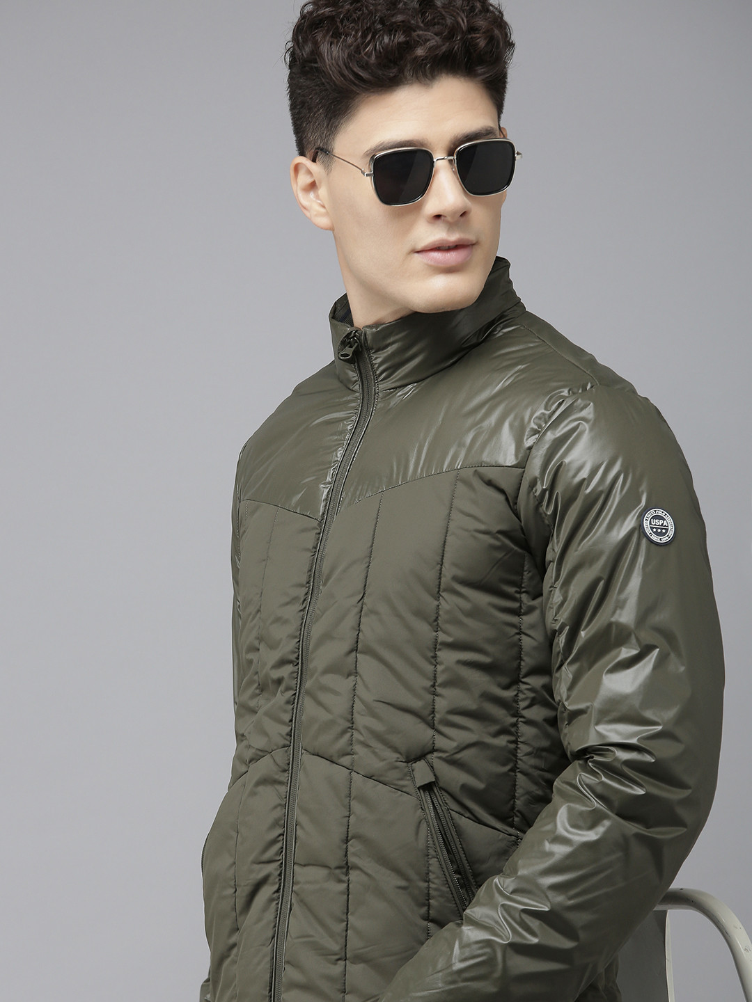 U S Polo Assn Men Olive Green Puffer Jacket