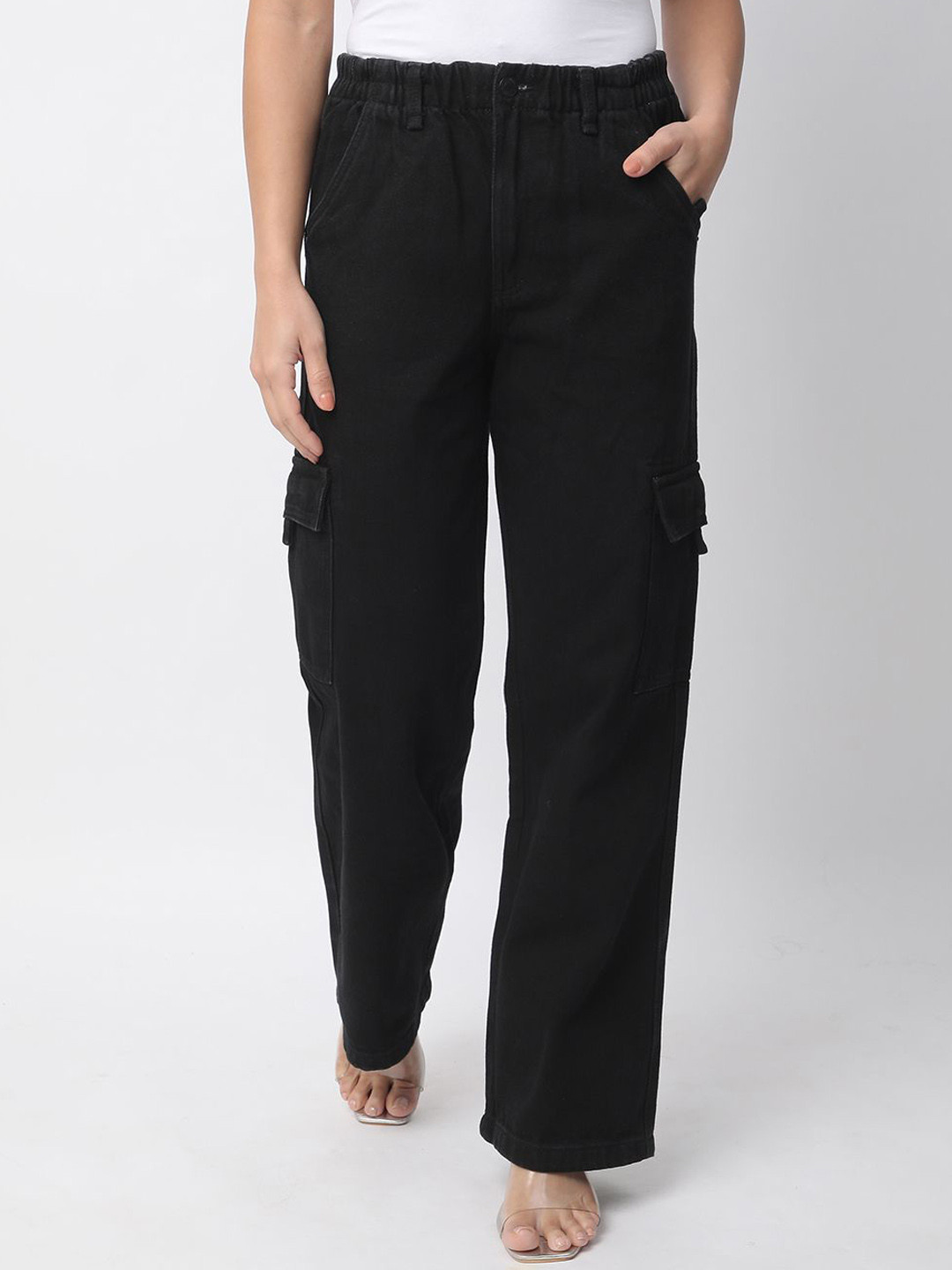 R&B Women High-Rise Baggy Cargo Styles Jeans