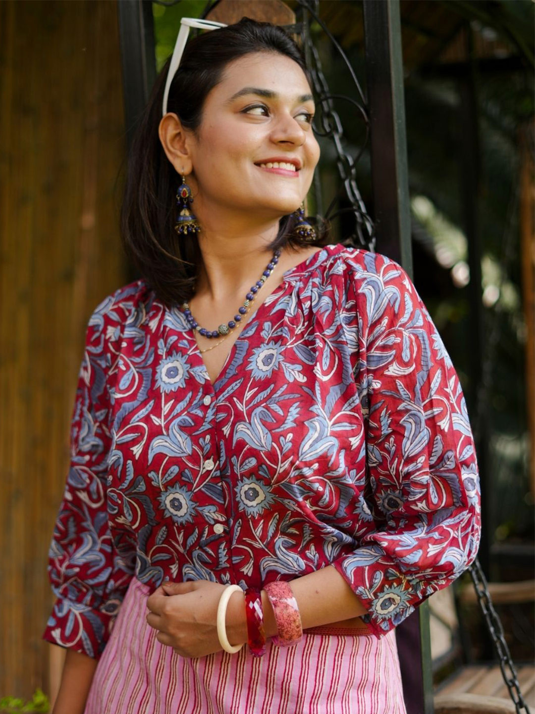 SASSY SAJJA Print Tie-Up Neck Cotton Crop Top