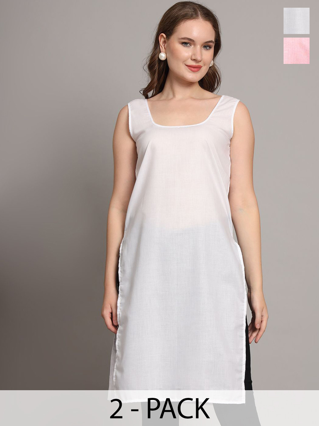 The Chikan Label Women Pack Of 2 Round Neck Cotton Slips