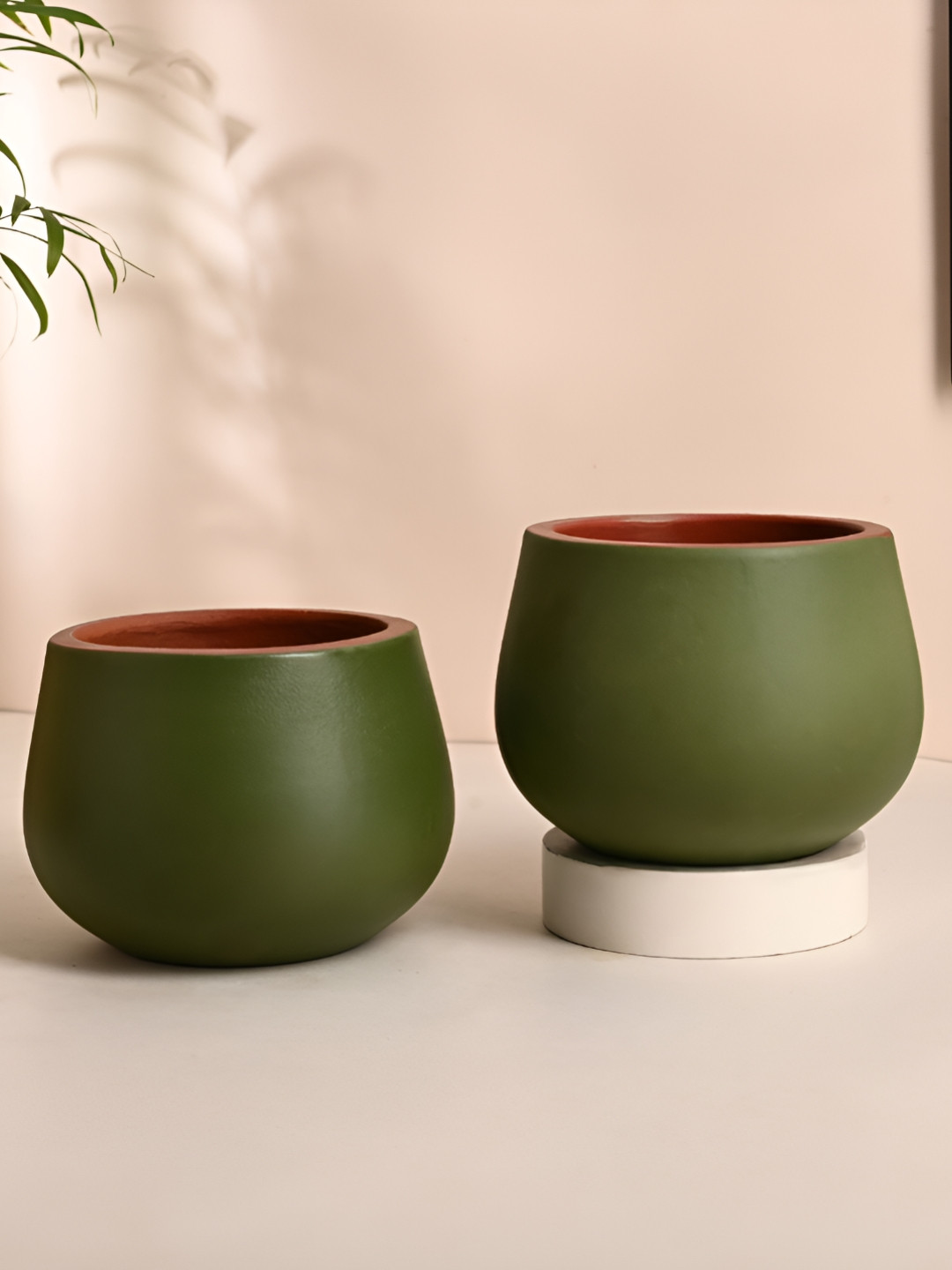 Floweraura Green & Brown 2 Pieces Teracotta PlantersPot